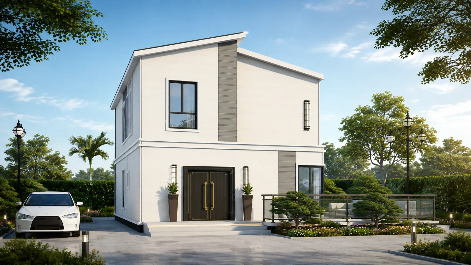 Halcyon-B3 contemporary two-storey family villa front exterior view